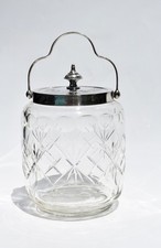 Antique Cut Crystal & Silver-Plate Hinged Lidded Sugar Casket / Biscuit Box with Swing Handle — listing 4