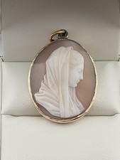 Antique Carved Shell Cameo Brooch, Our Lady of Mount Carmel (Madonna and Child), Gilt Frame, listing 4