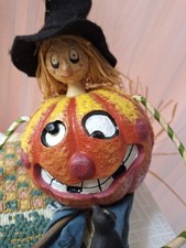 Handcrafted Folk Art Halloween Witch Figure on Crescent Moon with "Girls Night Out" Sign — listing 5