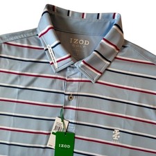 IZOD Yellow Navy Striped Cotton Pique Polo Shirt with Chest Pocket and Crest Logo, Men's XL — listing 2