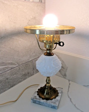 Fenton Milk Glass Poppy Pattern Student Lamp with Ruffled Shade