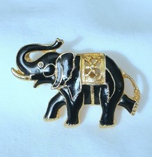 Vintage Gold-Tone Figural Elephant Brooch with Red Rhinestone Eye, Trunk Up, listing 6