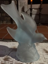 Frosted Blue Satin Glass Bluebird Figurine with Raised Wings