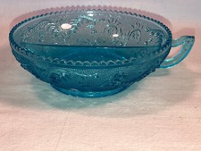 Depression Glass Clear Ribbed Handled Nappy Bowl with Star-Cut Base, 6 in — listing 6