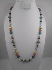 Liz Claiborne Beaded Statement Necklace with Faux Pearls, Metallic Crystals & Rhinestone Rondelles — listing 3