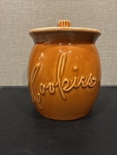 Vintage Ceramic Cookie Jar with Gingerbread Man Motif and Blue Finial Lid — listing 5
