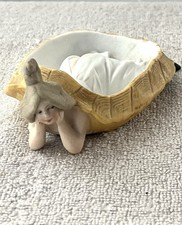 Vintage Bisque Porcelain Anthropomorphic Turtle Figurine with Bonnet Holding Ladybug — listing 3