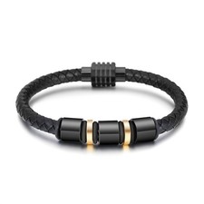 Black Leather Cord Bracelet with Gold-Tone Clasp — listing 2