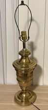 Vintage Brass Urn-Form Table Lamp with Flame Finial and Tall Silk Drum Shade Yes - Stiffel