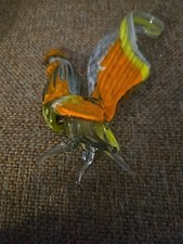 Hand-Blown Art Glass Rooster Figurine, Yellow with Red Streaks — listing 6