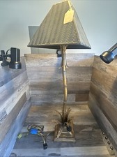 Vintage Gilt Metal Faux Bamboo Palm Tree Table Lamp, 38" Tall — listing 4