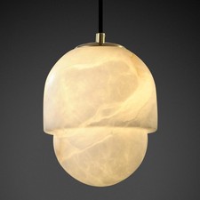 Contemporary Alabaster Panel Pendant Light with Brass Canopy