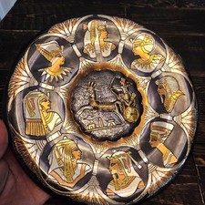 Egyptian Revival Etched Brass Vase with Pharaonic Figures, Trumpet Neck — listing 2