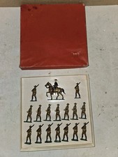 Lot of 11 Antique Flat Lead Toy Soldiers, WWI Marching & Fighting Infantry, Grey Uniforms with Red & White Flag — listing 4