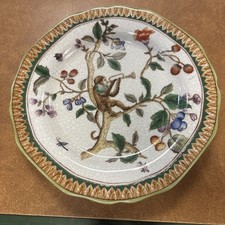 Pair of Hand-Painted Chinoiserie Monkey Plates with Faux-Wicker Basketweave Border — listing 6