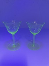Vintage Uranium Glass Cordial / Small Wine Glass, Optic Panel Bowl, 4.5" Tall