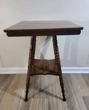 Antique Victorian Quartersawn Oak Two-Tier Parlor Table with Bobbin-Turned Legs — listing 6