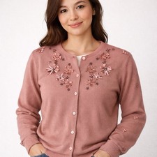 Pendleton Women's Charcoal Wool Floral Embroidered Zip-Front Cardigan Jacket Size L — listing 5