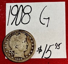 1908 Barber Silver Quarter Dollar