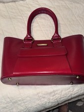 Burberry Red Saffiano Leather Structured Tote Handbag with House Check Lining — listing 2