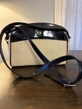 Etienne Aigner Vintage Tan Raffia & Brown Croc-Embossed Leather Shoulder Handbag — listing 4