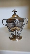 Vintage Silver-Plate Two-Handled Sugar Bowl with Repousse Melon-Lobed Body — listing 6