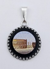 Antique Italian Micromosaic Floral Medallion Pendant with Seed Pearl Halo No visible marks — listing 5
