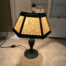 Vintage Lithophane Panel Table Lamp with Six Molded Genre Scenes — listing 2