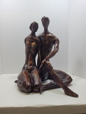 Postmodern Ceramic Abstract Embracing Couple Sculpture, Blush Pink, ~20" Tall — listing 2