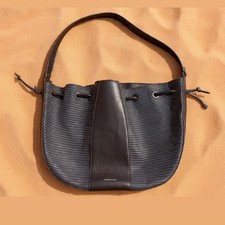 Raffia Straw & Leather Drawstring Bucket Bag — listing 2