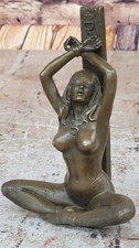 Bronze Nude Female Figure Sculpture on Black Marble Base (Pair / Bookend Style) — listing 2