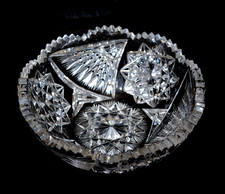 American Brilliant Period Cut Lead Crystal Ice Cream Server / Torte Plate, 13.38" Sawtooth Rim, Hobstar & Fan Pattern — listing 5