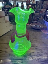 Vintage Bohemian Cut-to-Clear Uranium Vaseline Glass Footed Vase with Tulip Wheel-Cut Design — listing 5