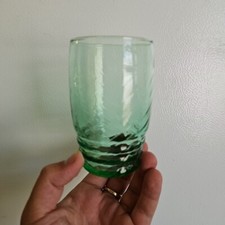 Vintage Hand-Blown Green Optic Swirl Glass Bulbous Vase with Ruffled Rim