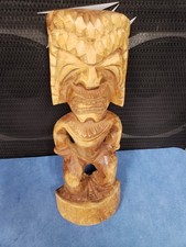 Hand-Carved Tribal Wood Figural Sculpture, Seated Figure with Two Animal/Ancestor Figures — listing 2