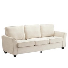 Beige Chenille Upholstered Three-Seat Sofa with Accent Pillows — listing 3