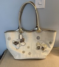 Coach Straw & Coral Leather Butterfly Applique Handbag — listing 3