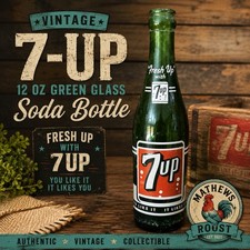 Vintage 7up Green Glass ACL Soda Bottle, 7 Fluid Ounces, "You Like It, It Likes You" Slogan — listing 3