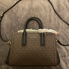 Michael Kors Black Leather Handbag with Gold-Tone Engraved Zipper Pull — listing 3