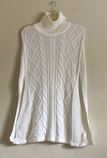 Men's White Cable-Knit Textured Crewneck Sweater, Size XL — listing 4
