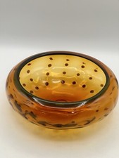 Vintage Amber Pressed Glass Oval Console Bowl with Embossed Leaf and Fruit Pattern — listing 4