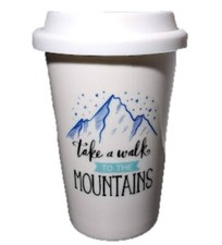 Ceramic Travel Mug with Silicone Lid, Vintage Etching / Sepia Illustration Design