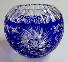 Bohemian Cobalt Blue Cut-to-Clear Crystal Bowl with Scalloped Rim — listing 6