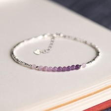 Sterling Silver 925 Beaded Fringe Bracelet & Earrings Set, 7" Bracelet with Matching Stud Drop Earrings — listing 2