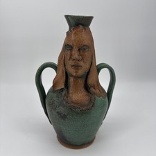 Studio Pottery Terracotta Double Condiment/Olive Server with Central Loop Handle and Blue Floral Motif — listing 4