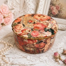 Vintage Cherub Angel Decoupage Storage Box with Leather Handle and Brass Latch — listing 5