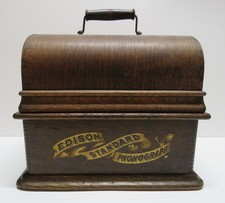 Antique Thomas Edison Standard Cylinder Phonograph with Metal Horn and Working Crank, Oak Case — listing 5