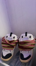 Lanvin Curb Sneakers in White/Pale Pink Leather and Suede with Multicolor Herringbone Laces, EU Size 41 — listing 3