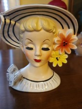 Vintage Ceramic Lady Head Vase with Blue Flowers and Turquoise Bodice — listing 5