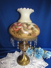 Vintage GWTW Hurricane Parlor Lamp Set with Two Matching Accent Lamps, Hand-Painted Rose Motif Milk Glass — listing 2